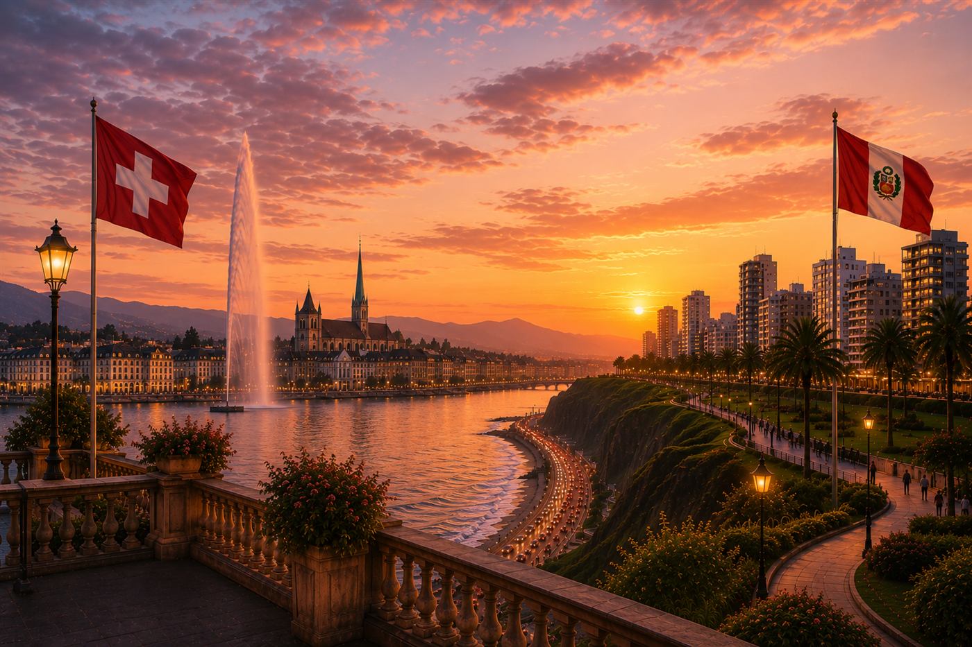 Vue panoramique évoquant le lien entre Genève et Lima