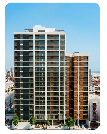 Rendu de la façade du programme Residencial Sparta à San Miguel (Lima)