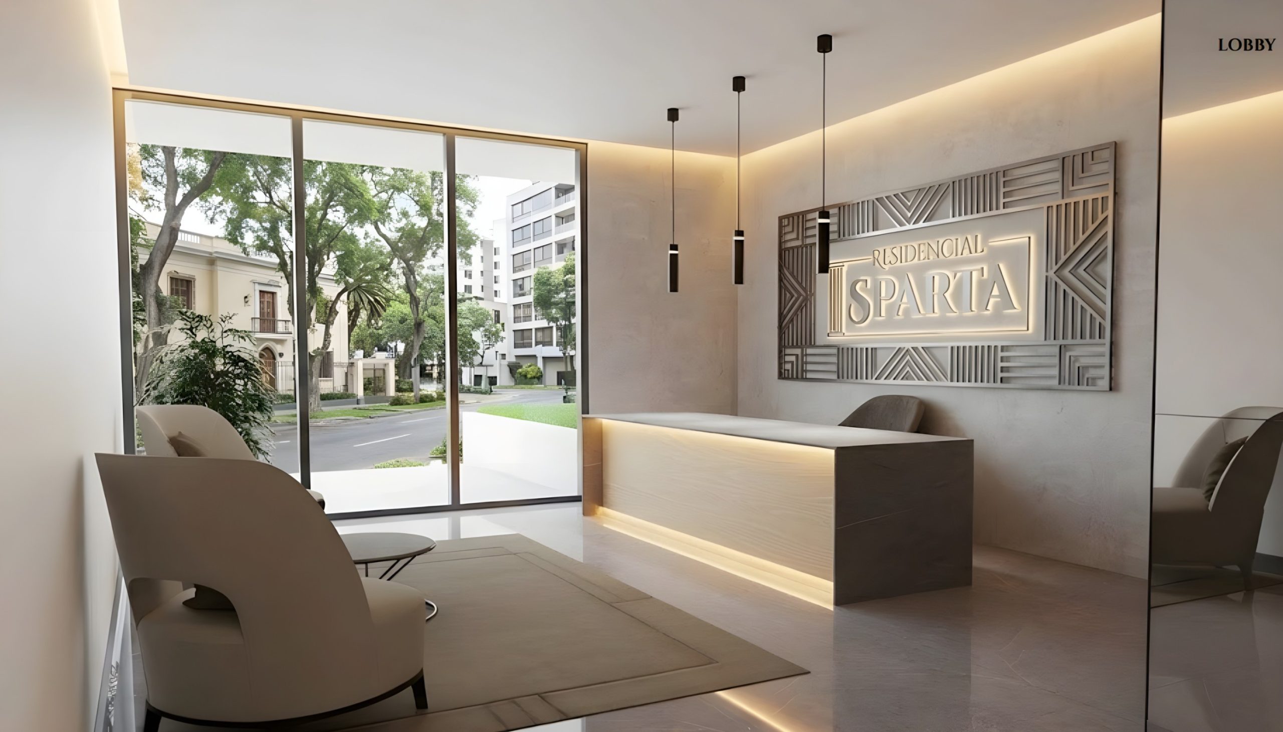 Rendu du lobby de Residencial Sparta, San Miguel, Lima