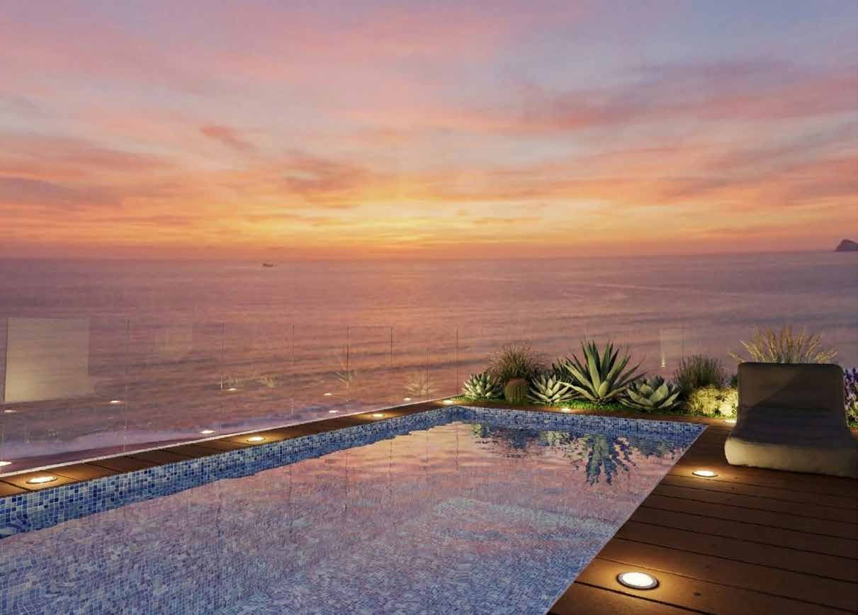 Render de la piscina rooftop con vista al Pacífico, Residencial Sparta