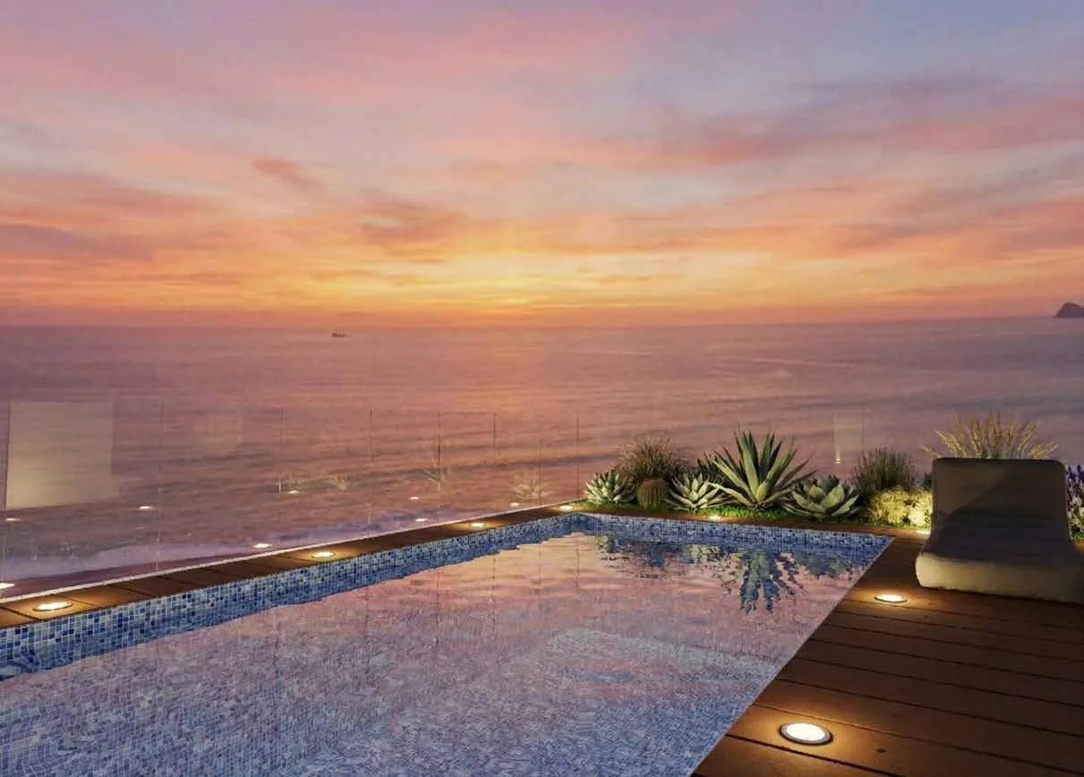 Rendu de la piscine rooftop avec vue sur le Pacifique, Residencial Sparta