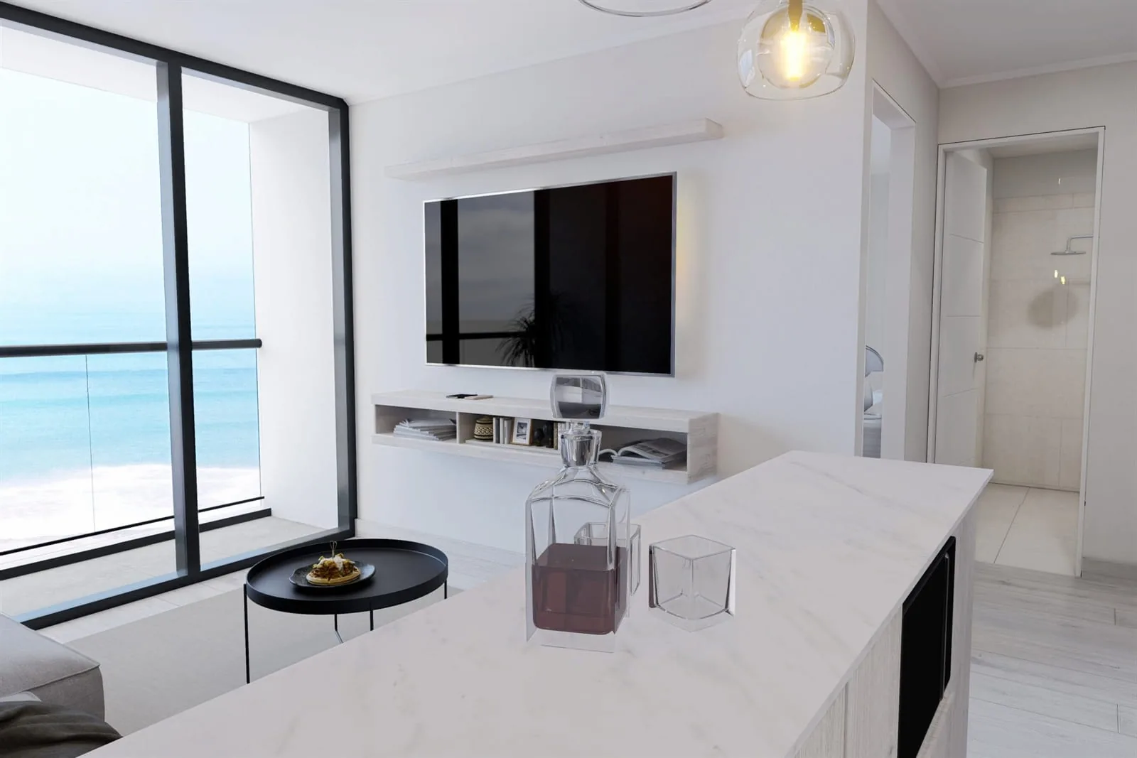 Rendu d'un espace de vie lumineux, Residencial Sparta