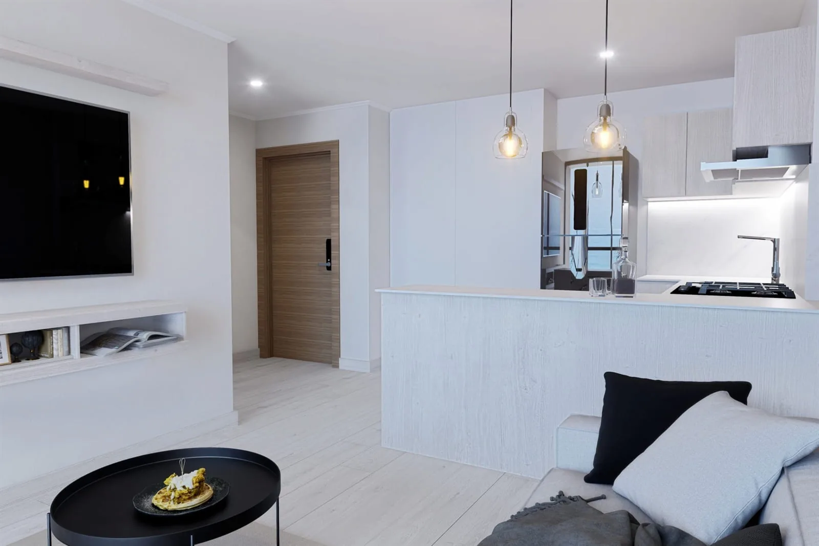 Rendu d'un séjour ouvert sur cuisine, Residencial Sparta
