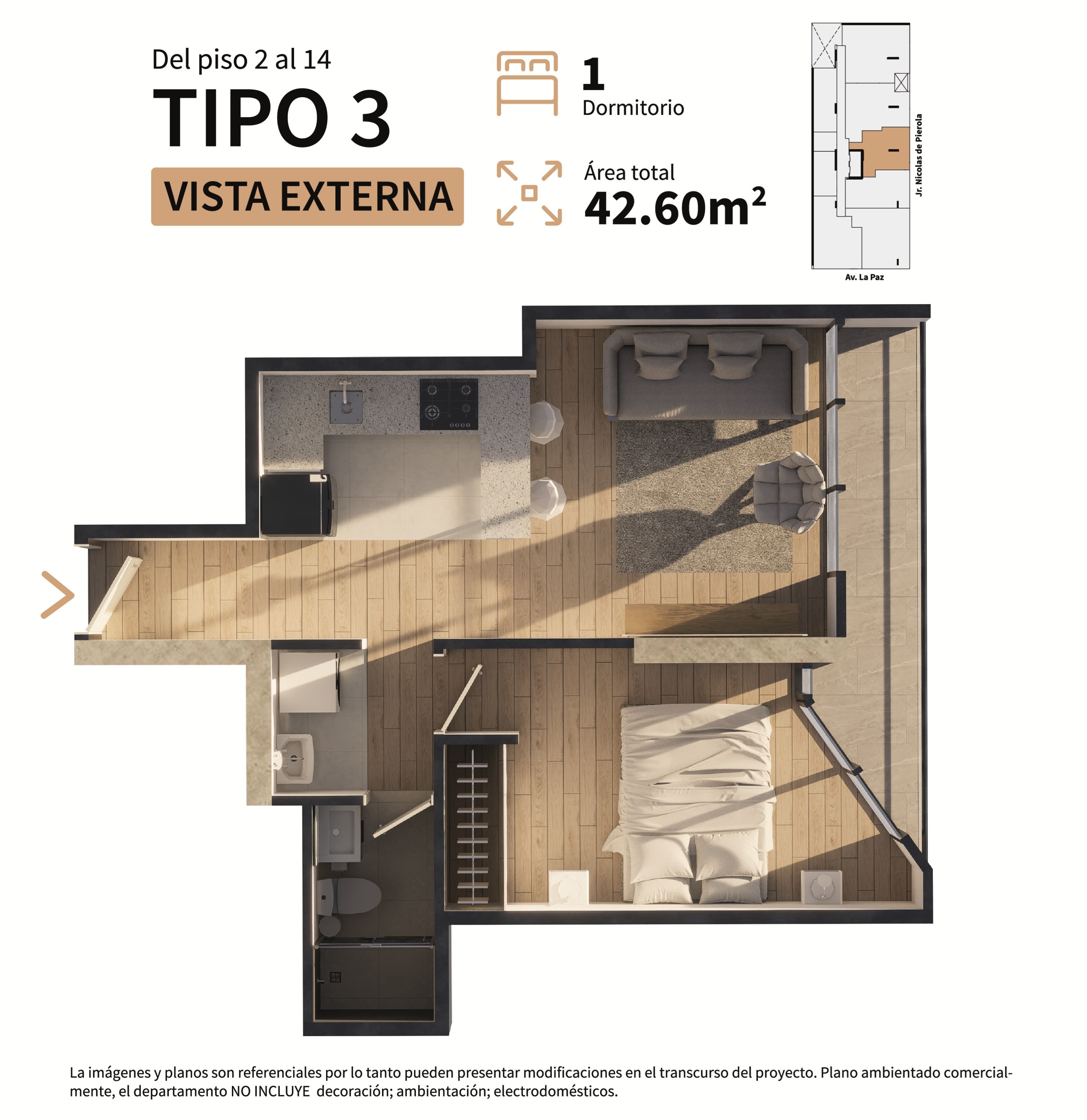 Plan Tipo 1, 1 chambre, Residencial Sparta