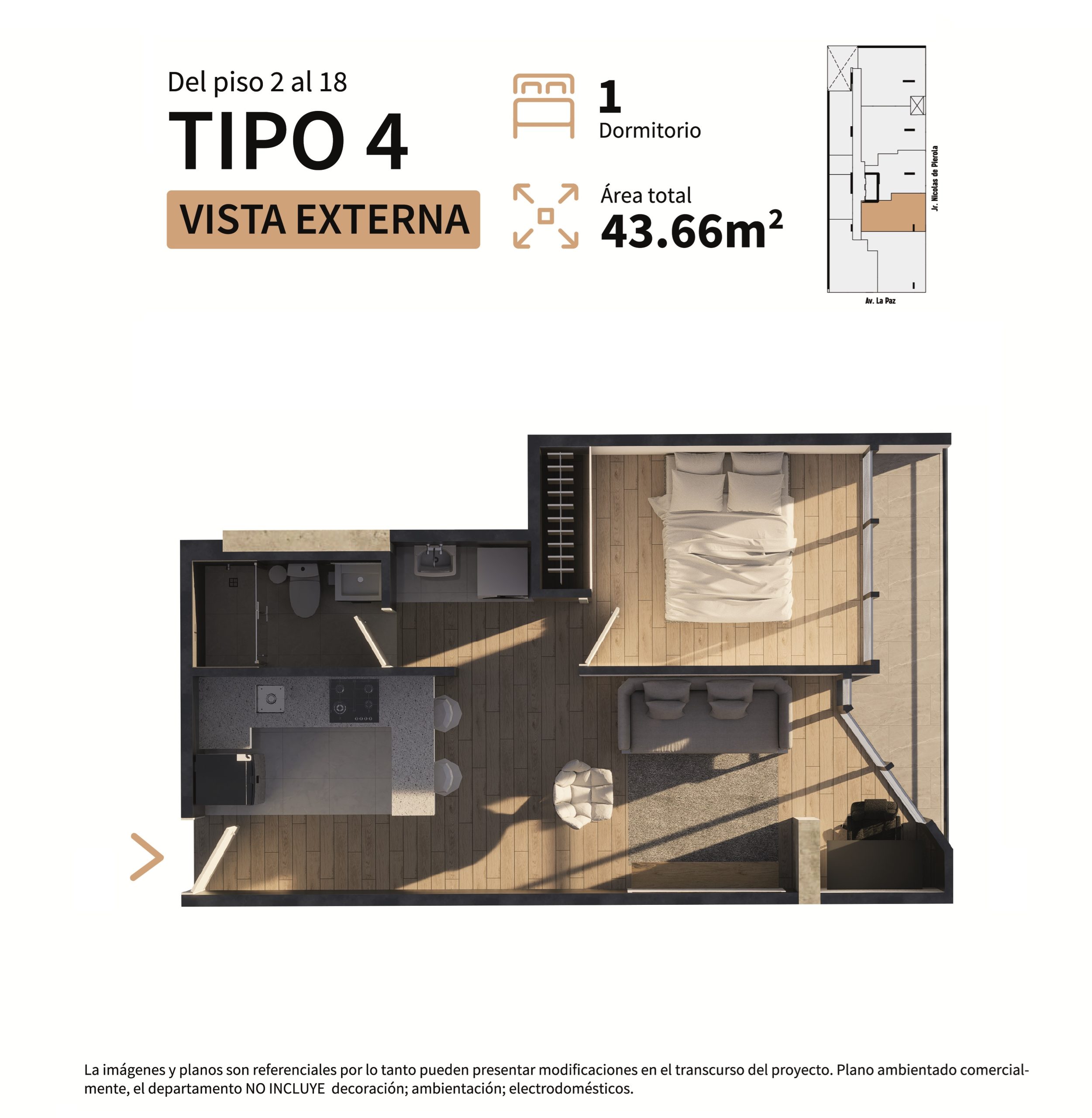 Plan Tipo 2, 1 chambre, Residencial Sparta