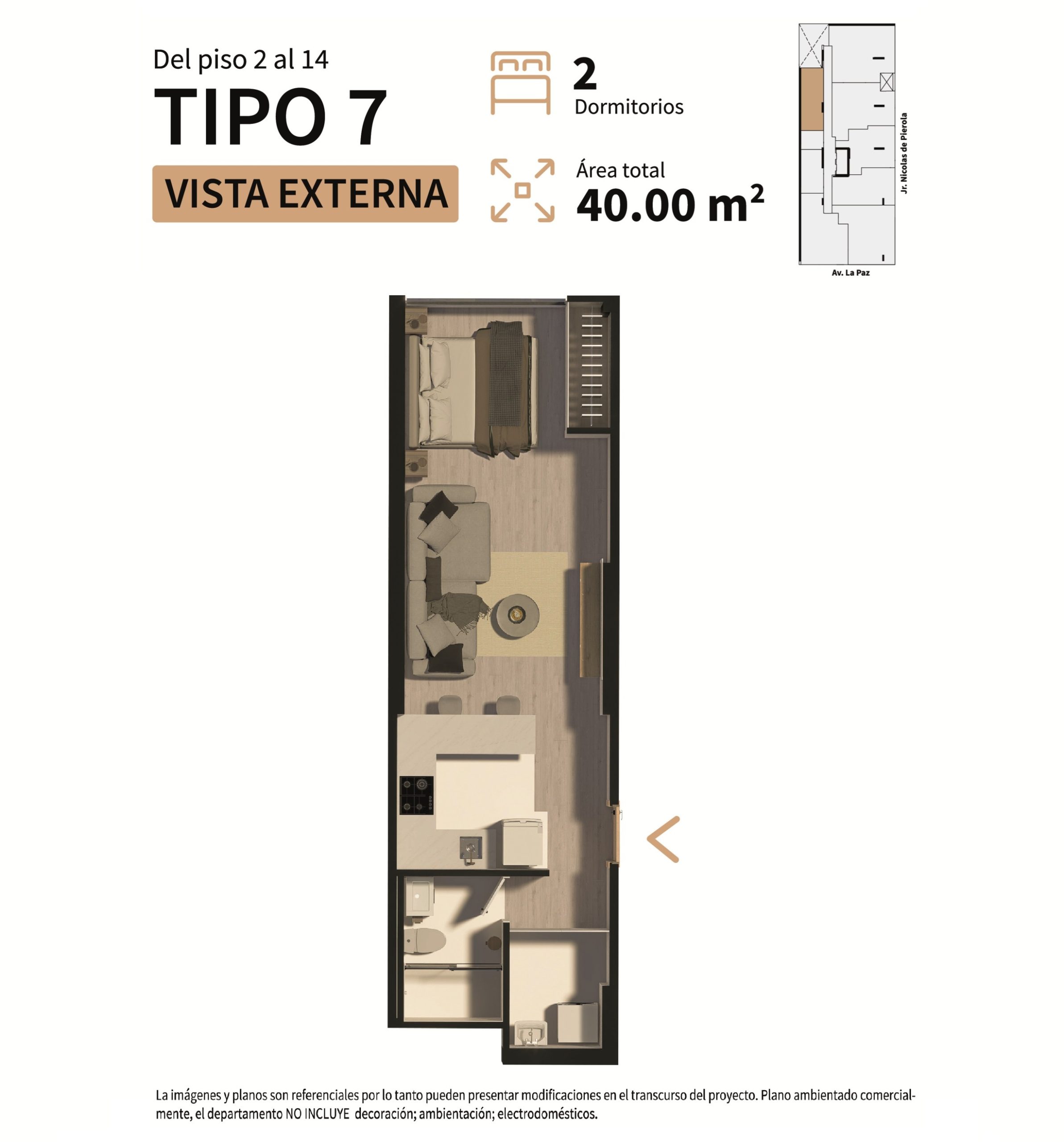 Plan Tipo 7, 2 chambres, Residencial Sparta