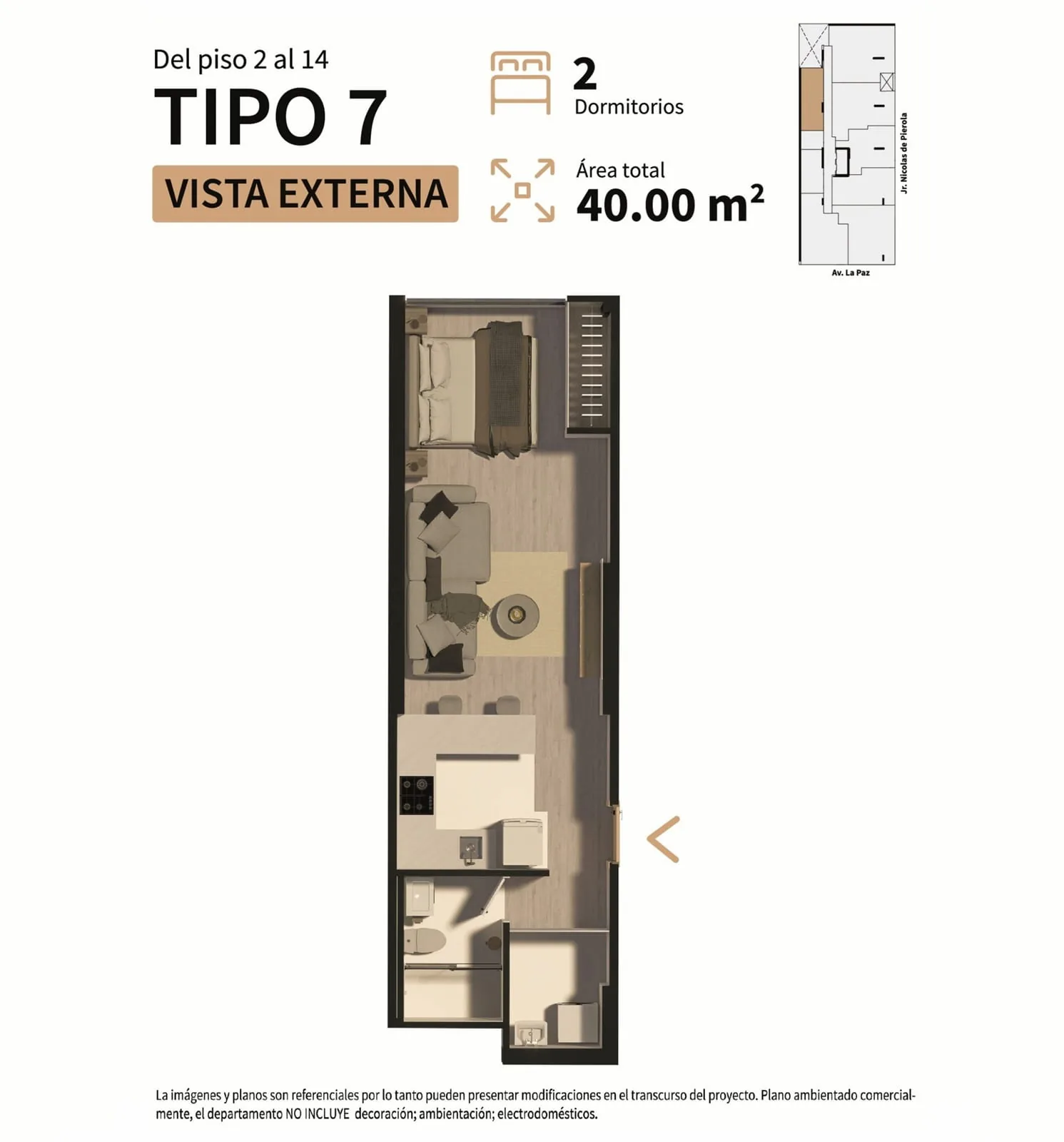 Plan Tipo 7, 2 chambres, 40 m², Residencial Sparta