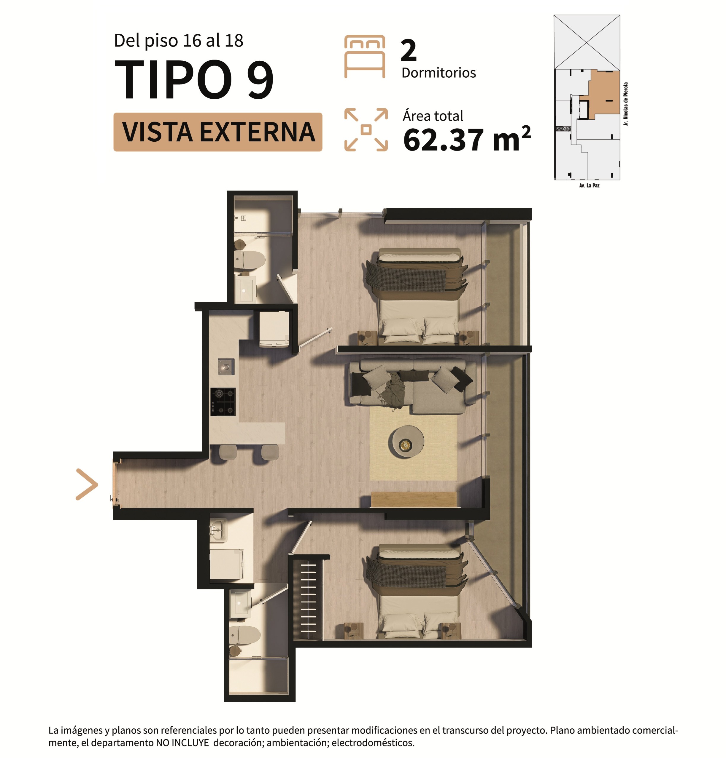 Plan Tipo 8, 2 chambres, Residencial Sparta