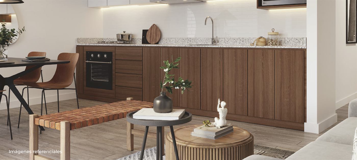 Rendering of a modern, fully-equipped kitchen