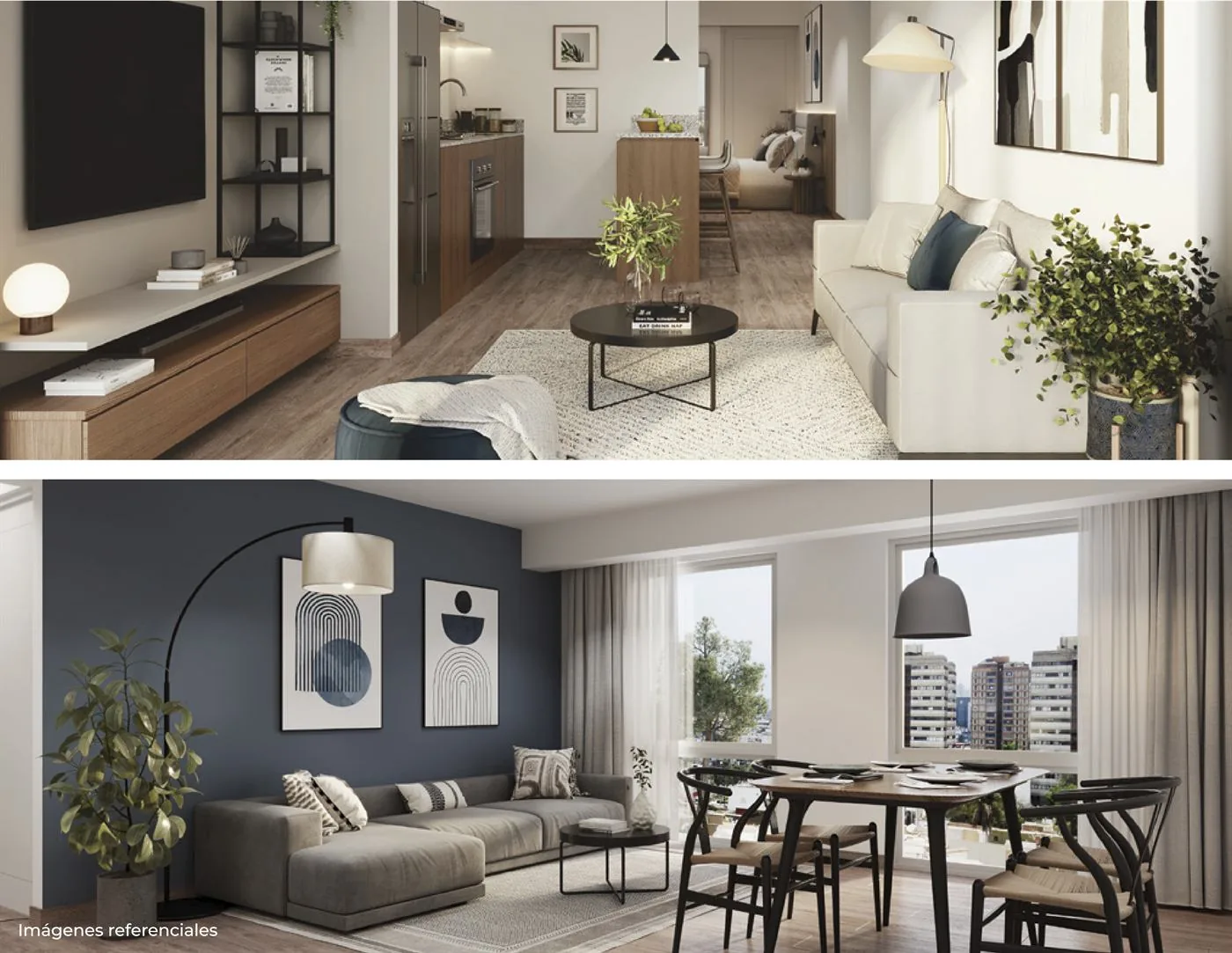 Rendu d'espaces de vie meublés d'un appartement Tristán 21, Magdalena del Mar