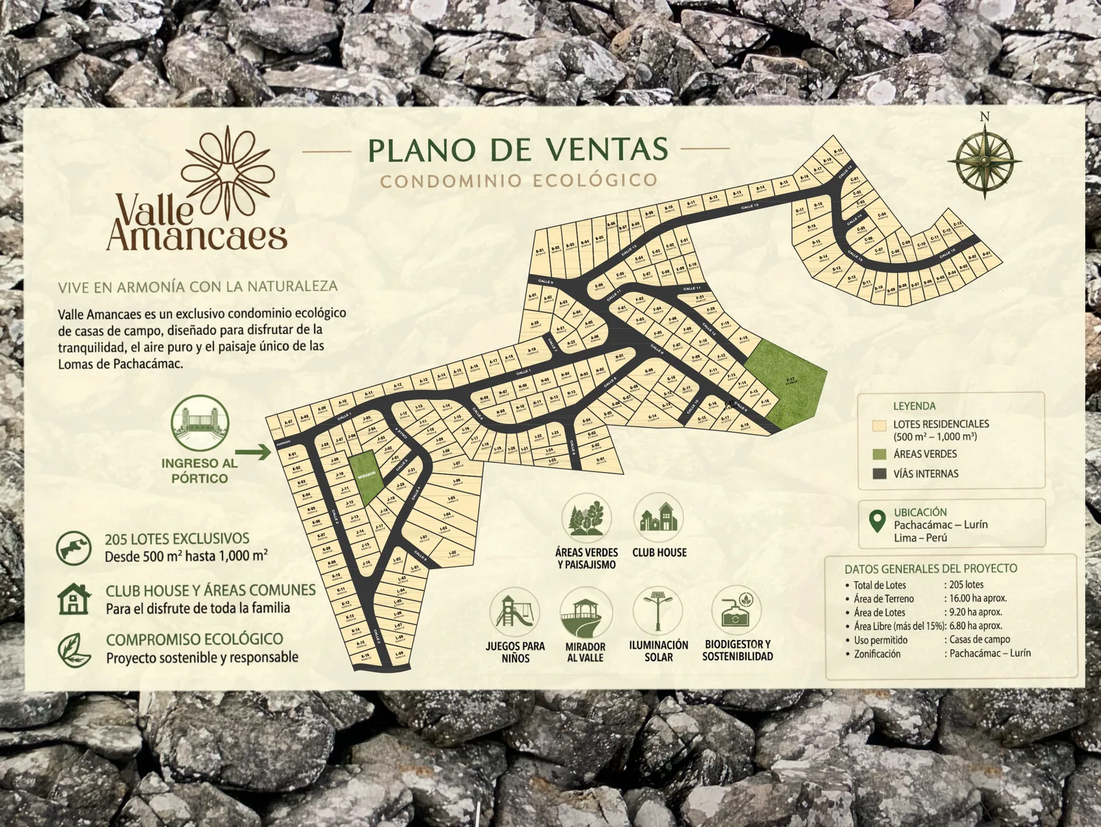 Plano de ventas oficial del condominio ecológico Valle Amancaes, Pachacámac (Lima)
